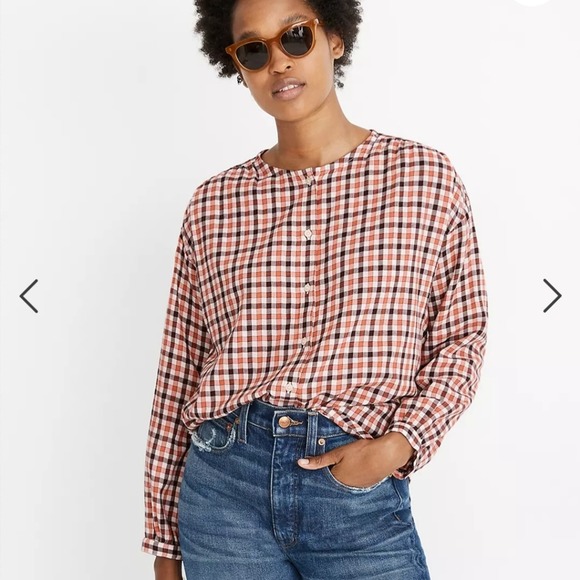Madewell Tops - Madewell Meadow Shirt in Check, orange and brown, small